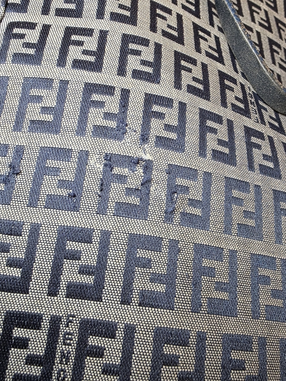 Fendi Zucchino Blue Monogram Tote Bag FF Canvas Shoulder Bag Vintage - Picture 11 of 12